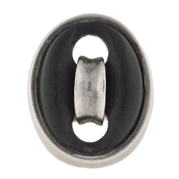Vintage Signed Sterling & Wood Button Ring - Image 3