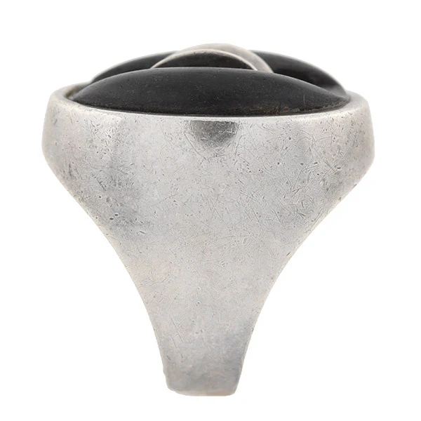 Vintage Signed Sterling & Wood Button Ring - Image 4