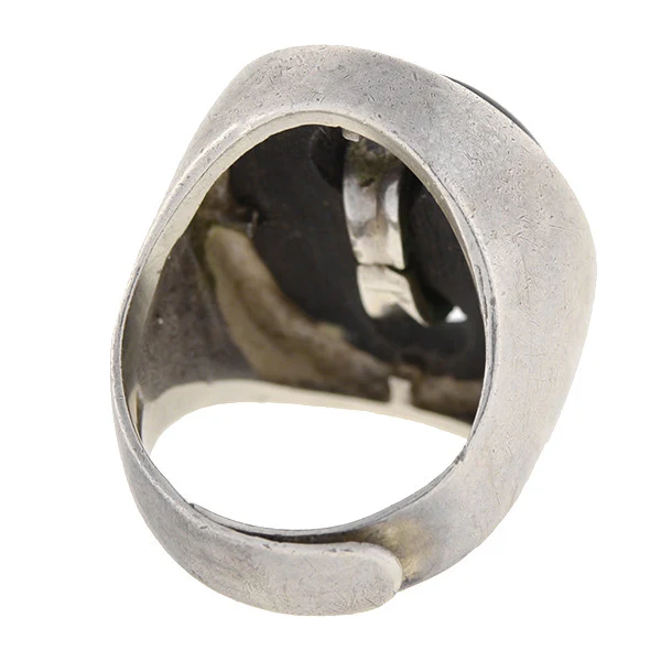 Vintage Signed Sterling & Wood Button Ring - Image 5