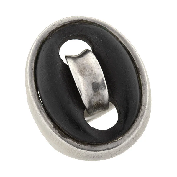 Vintage Signed Sterling & Wood Button Ring - Image 6