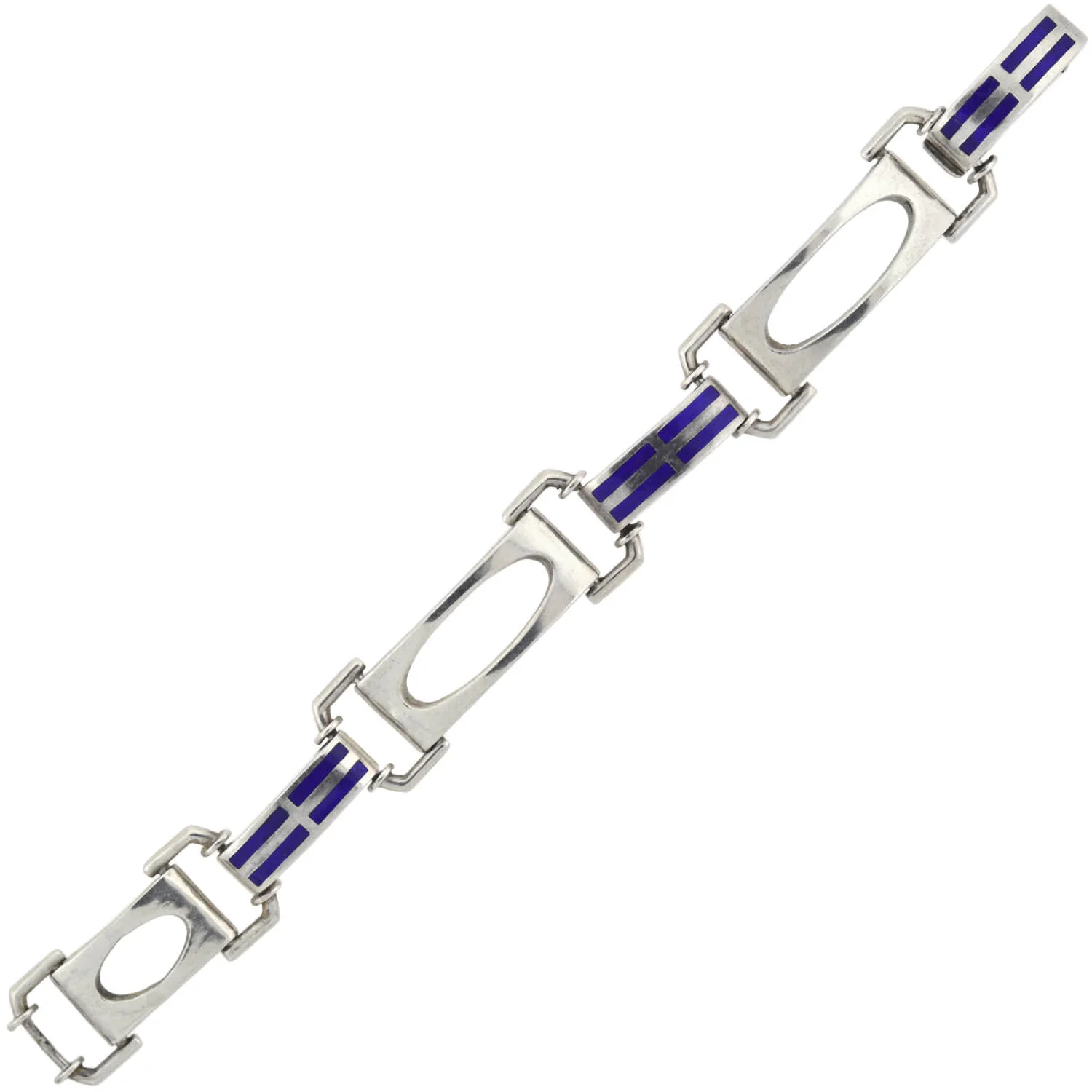 Vintage Sterling Silver Blue Enameled Open Link Bracelet - Image 2