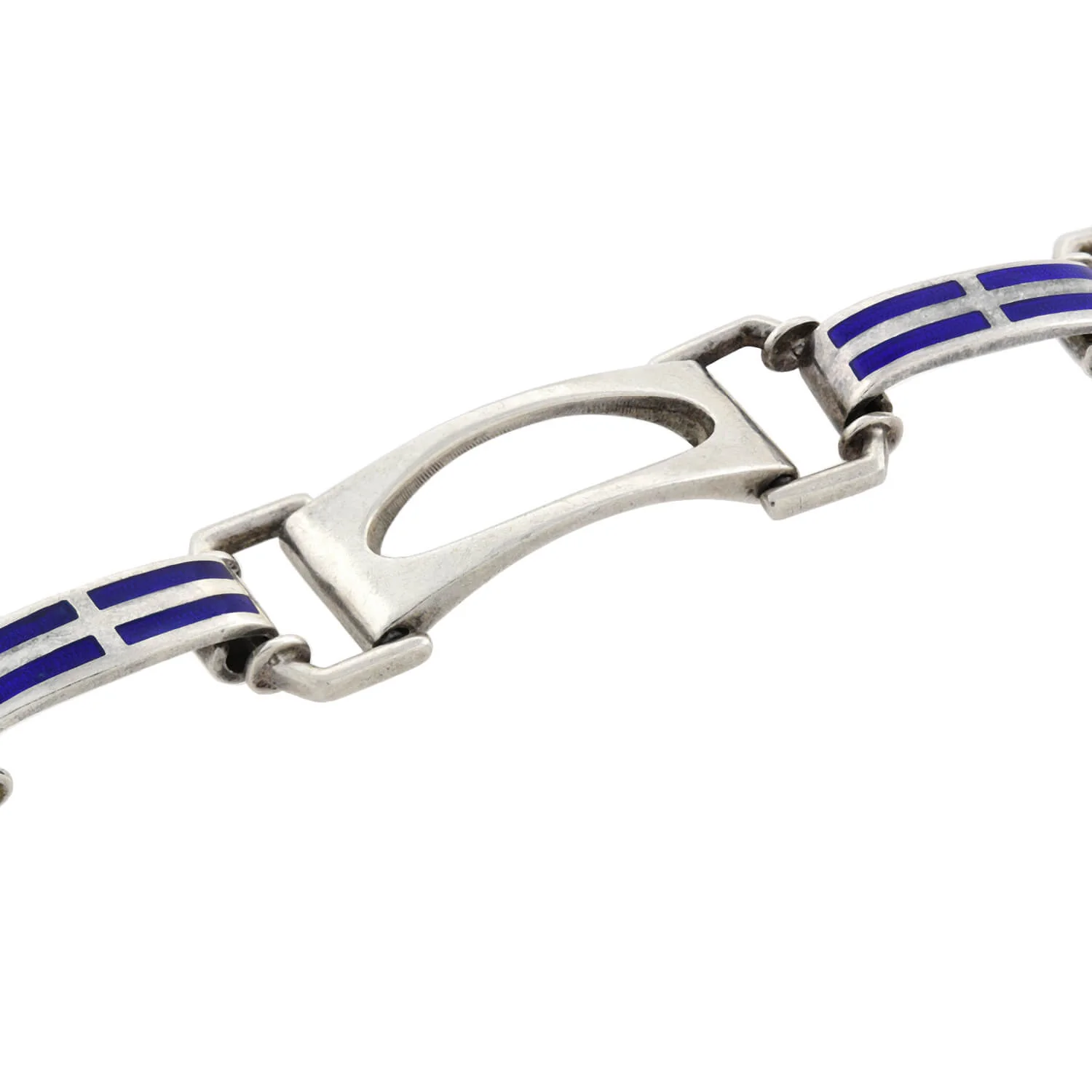 Vintage Sterling Silver Blue Enameled Open Link Bracelet - Image 3