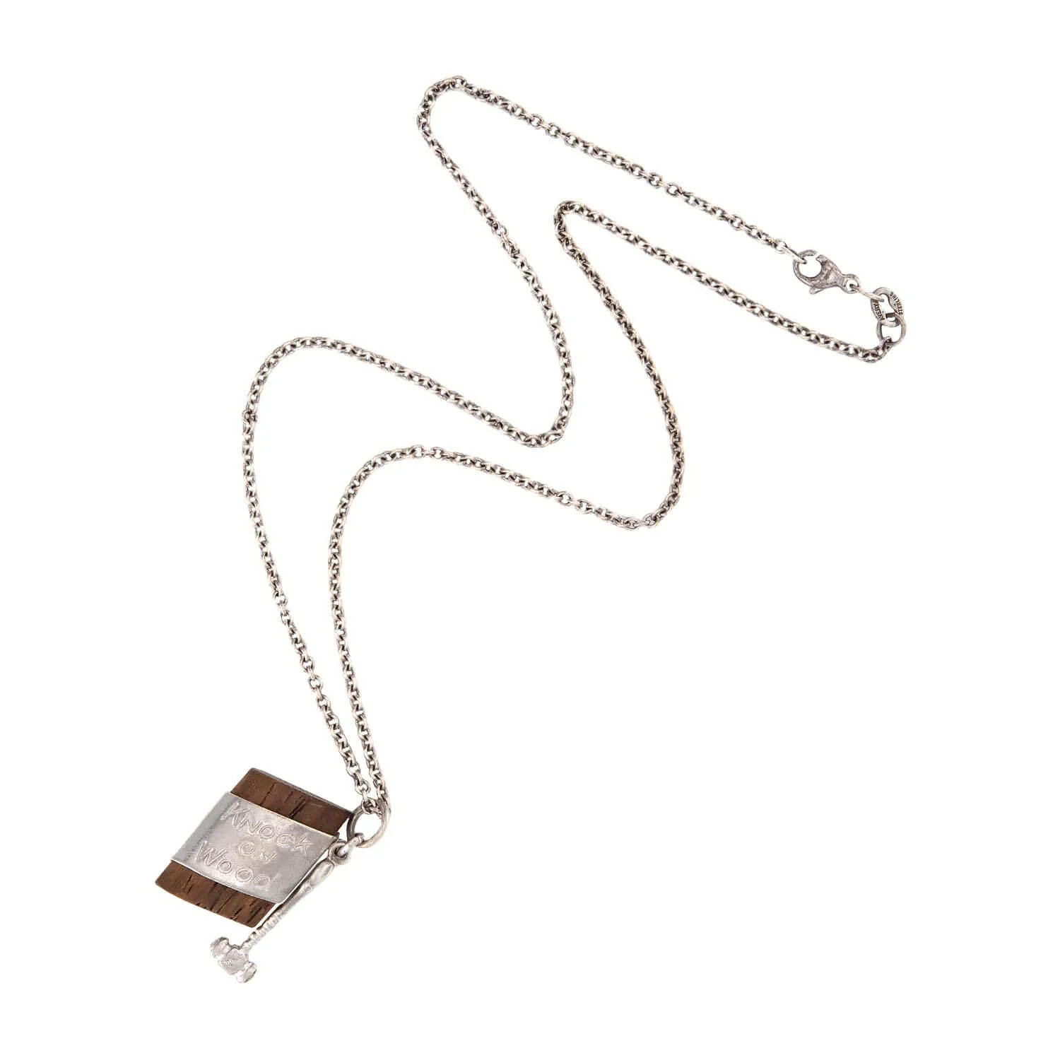 Vintage Sterling Silver "Knock On Wood" Pendant Necklace - Image 2