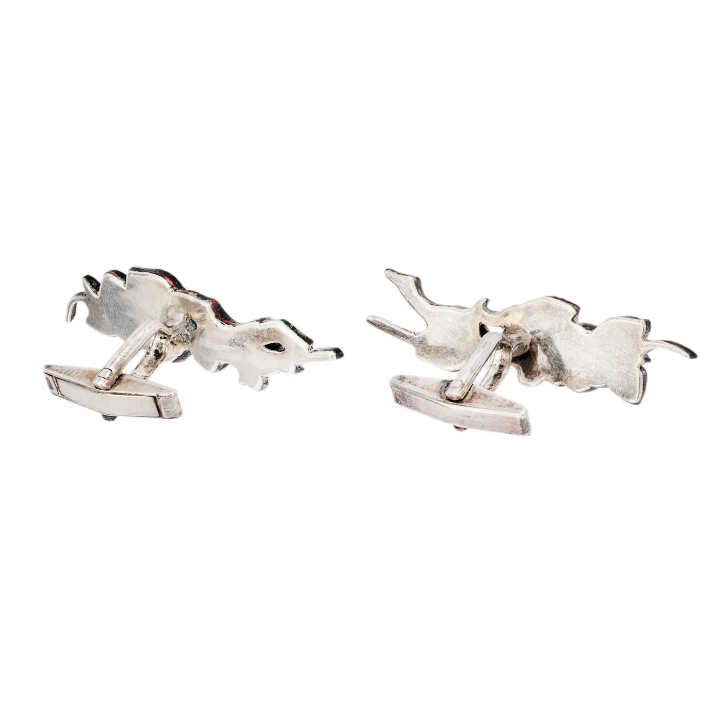Vintage Sterling Silver Shakudo Bird and Floral Motif Cufflinks - Image 3