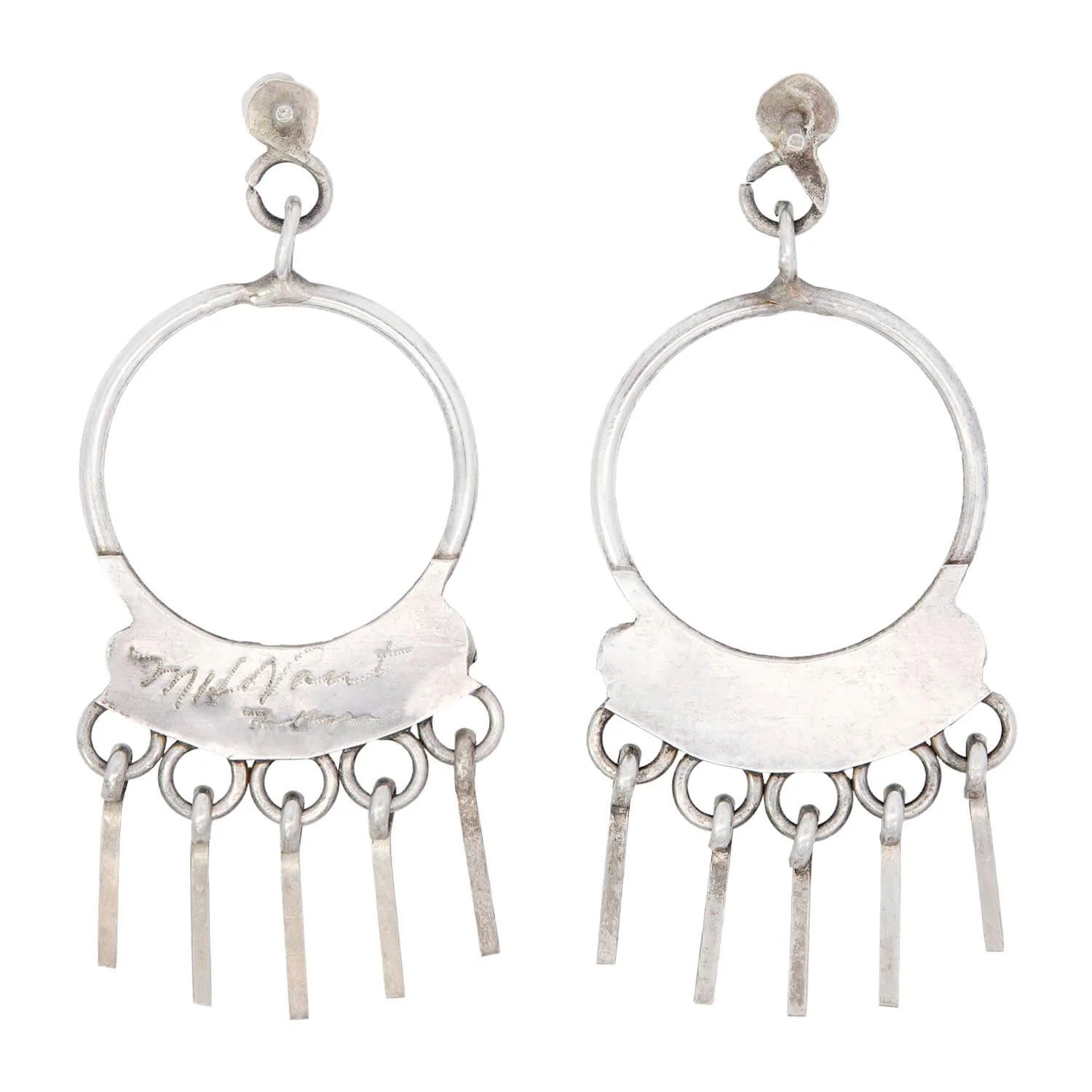 Vintage Sterling Silver Turquoise Hoop Earrings - Image 3
