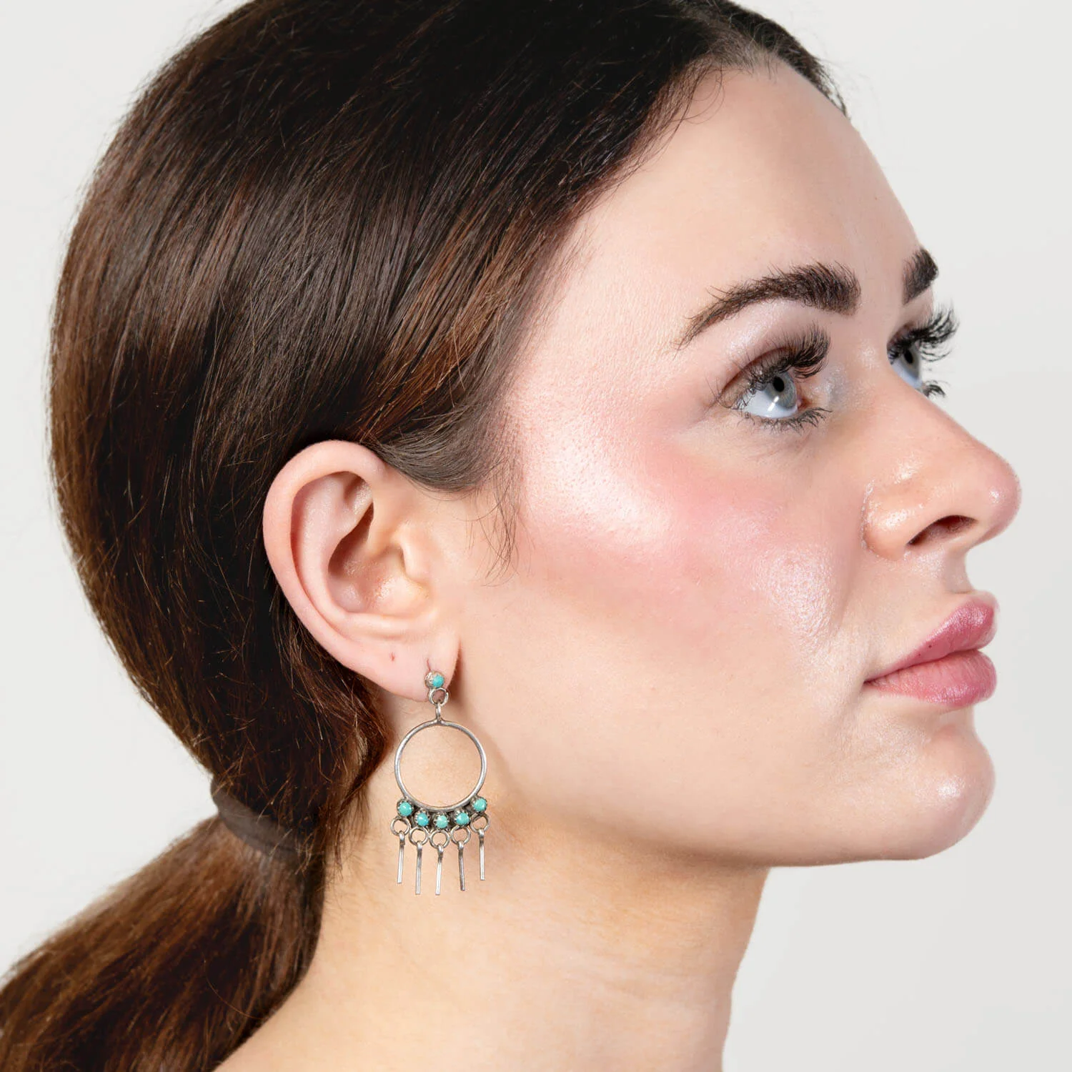 Vintage Sterling Silver Turquoise Hoop Earrings - Image 5