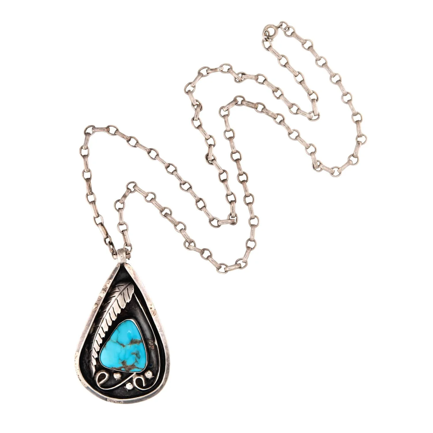 Vintage Sterling Silver Turquoise Teardrop Pin/Pendant Necklace - Image 2