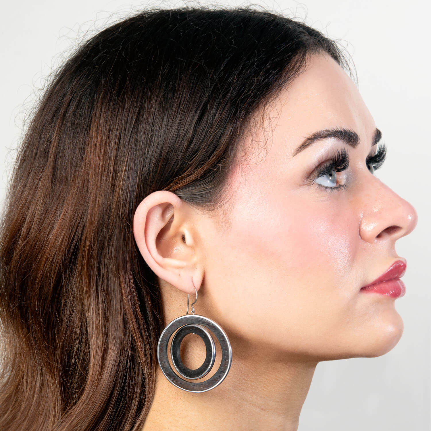 Vintage Sterling Silver & Wood Double Hoop Earrings - Image 4